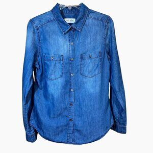 Wax Jean Chambray Shirt M Blue Cotton Roll-Tab Westerncore Preppy Minimalist